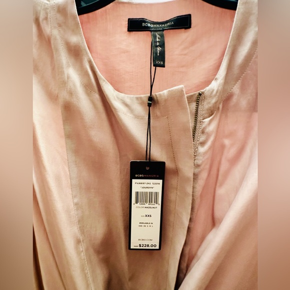 BCBGMAXAZRIA Jourdyn Hazelnut Zip-Up Tie-Waist Shirtdress, Relaxed Fit, XXS, NWT - Picture 5 of 9